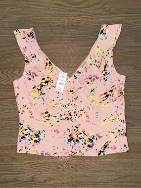 NWT White House Black Market outlet pink sleeveless V Neck ruffle bodice top